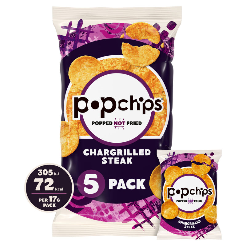 Popchips chargrilled steak crisps multipack 5 pack - British product