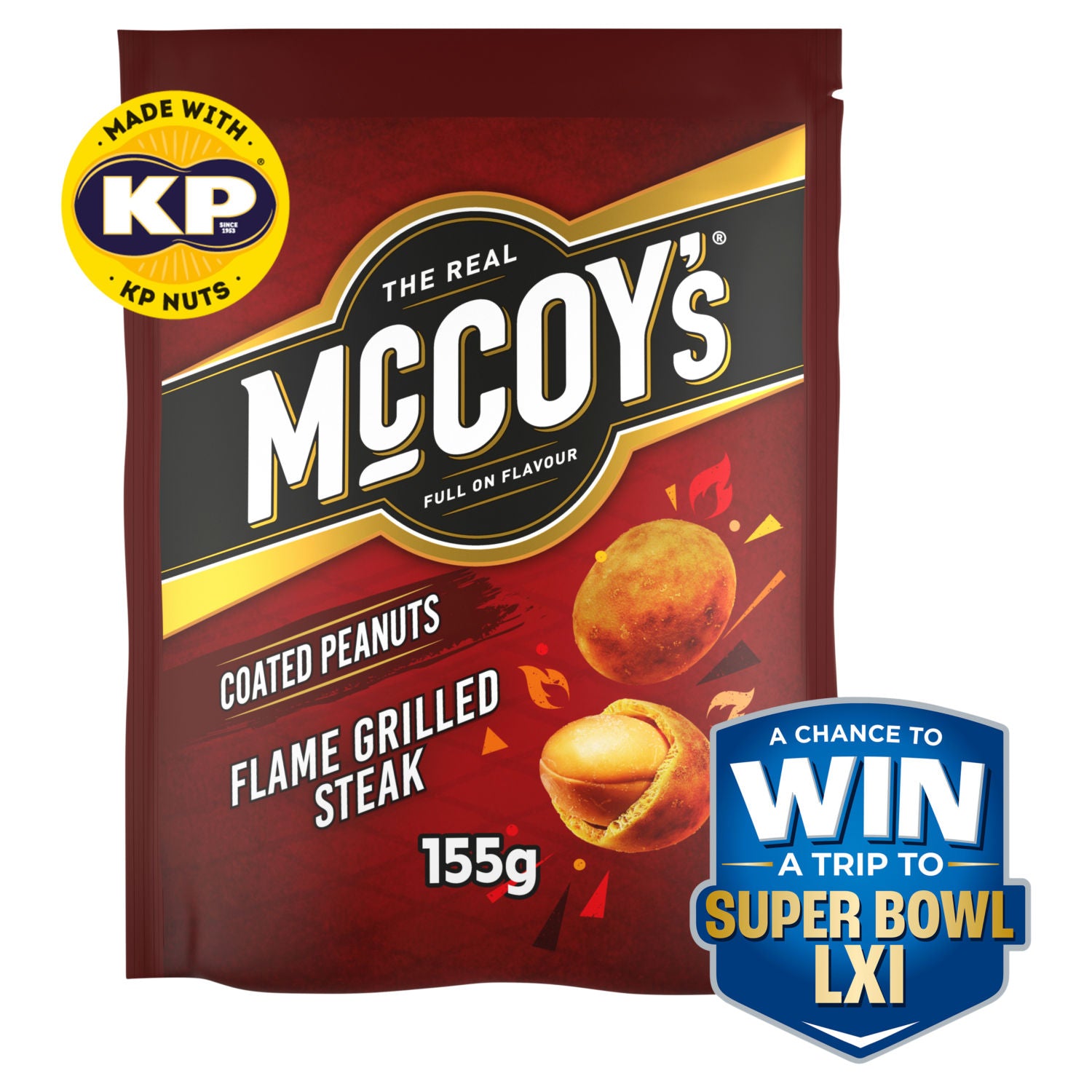 McCoy's coated peanuts Flame Grilled Steak flavour 155g, imported from the UK