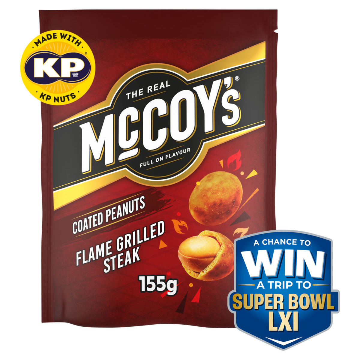 McCoy's coated peanuts Flame Grilled Steak flavour 155g, imported from the UK