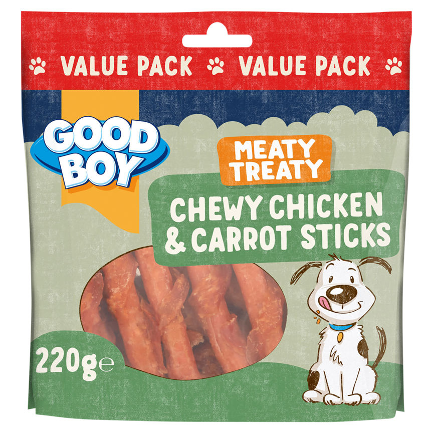 Good Boy Meaty Treaty Chewy Chicken with Carrot Sticks Dog Treats GOODS ASDA   