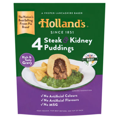 Holland's 4 steak and kidney puddings, UK version