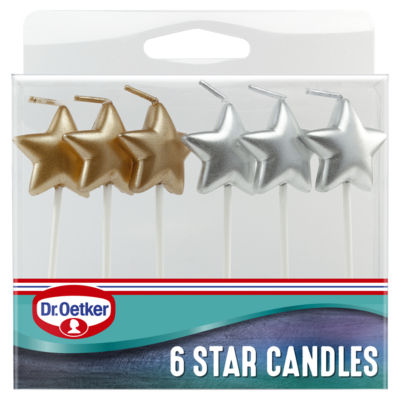 Dr. Oetker 6 Star Candles Multicoloured or Gold & Silver Stick Candles