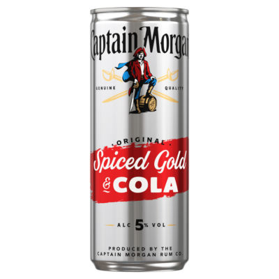 Captain Morgan krydret rom og cola forhånds-blanding 250ml klar til å drikke boks, UK versjon
