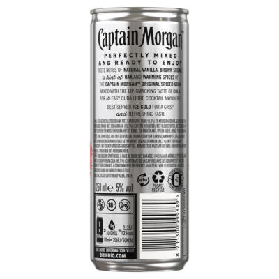 Captain Morgan krydret rom og cola forhånds-blanding 250ml klar til å drikke boks, UK versjon