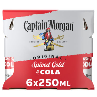 Captain Morgan Original Spiced Gold & Cola 6 pack 250ml cans - British product