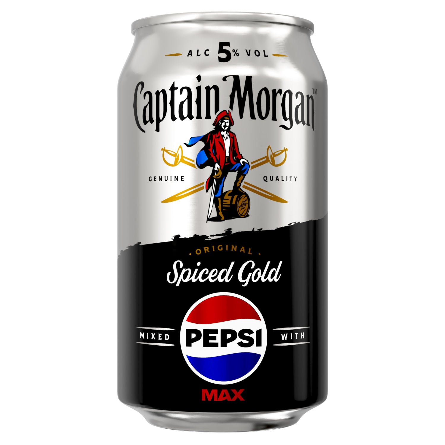 Captain Morgan ready-to-drink spiced gold and Pepsi MAX 330ml (British brand)