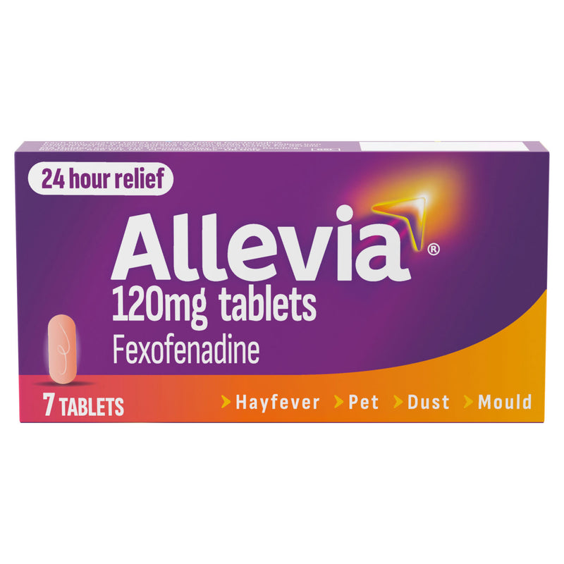 Allevia hayfever and allergy relief tablets with 120mg Fexofenadine, pack of 7 - British product