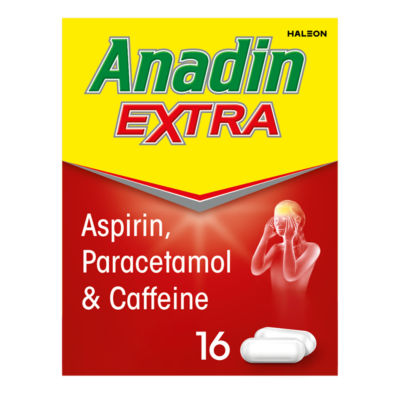 ASDA Anadin Extra Aspirin Paracetamol & Caffeine Caplets Pain Relief 16s- Buy online at McGrocer