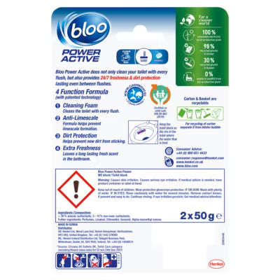 Bloo Power Active flower toilet rim blocks 2 x 50g - British product