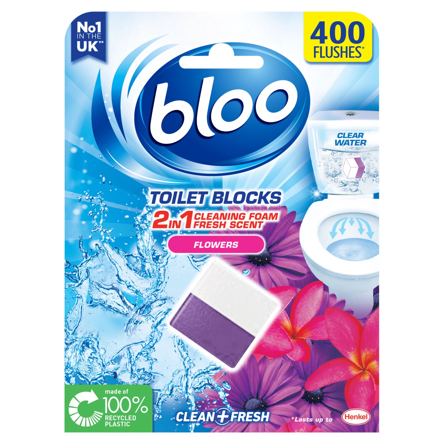Bloo 3in1 anti-clogging flowers toilet block 50g, UK version