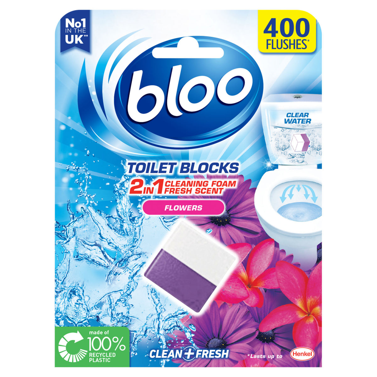 Bloo 3in1 anti-clogging flowers toilet block 50g, UK version