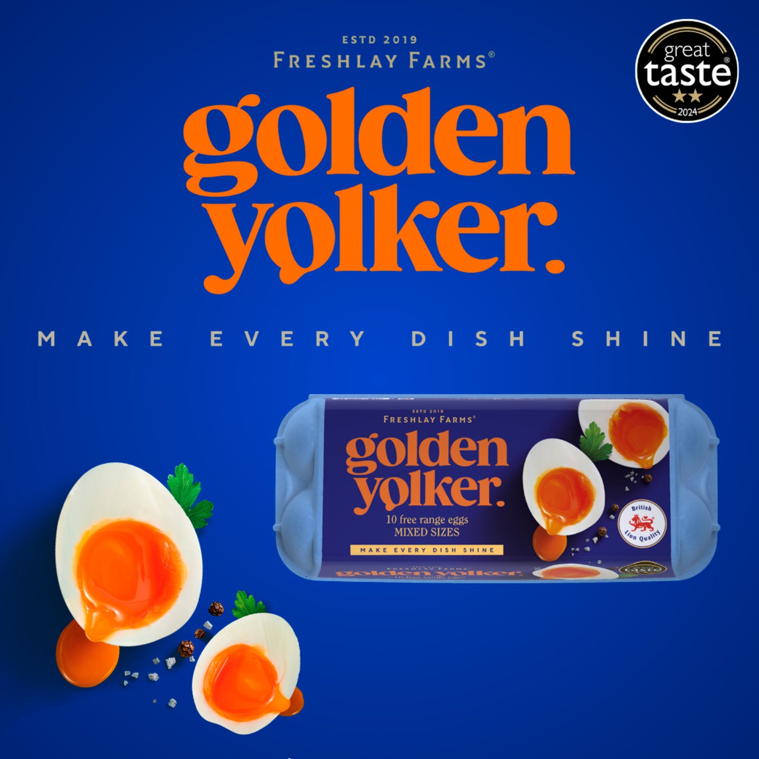 Freshlay Free Range Eggs Golden Yolkers 10 Pack - British product