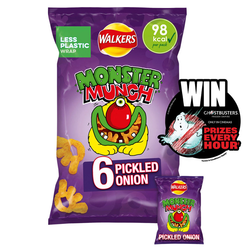 Walkers Monster Munch Pickled Onion Multipack Snacks Crisps 6x20g