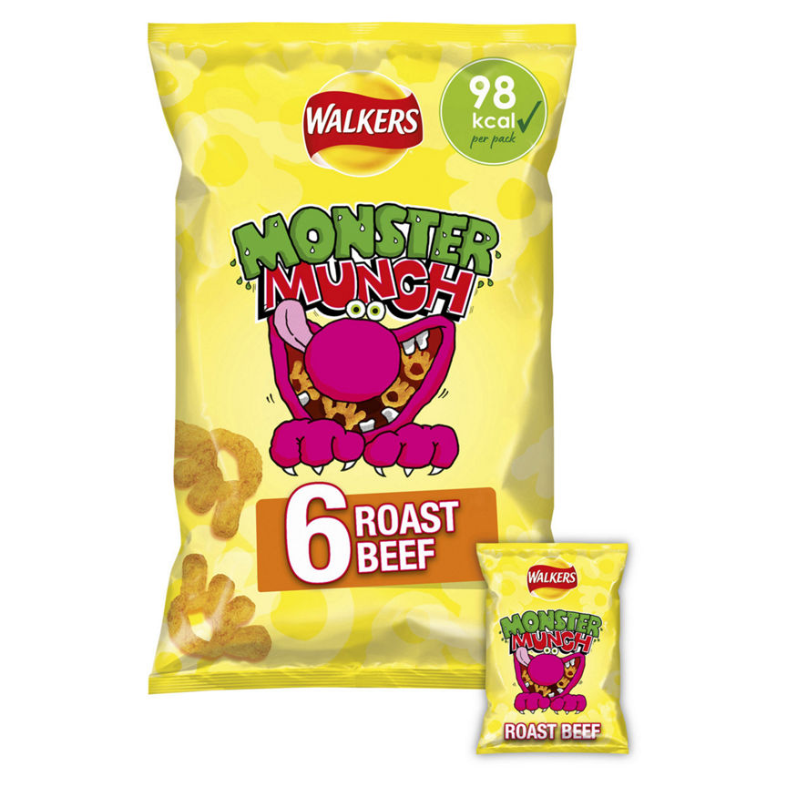 Walkers Monster Munch Roast Beef Multipack Snacks Crisps 6x20g