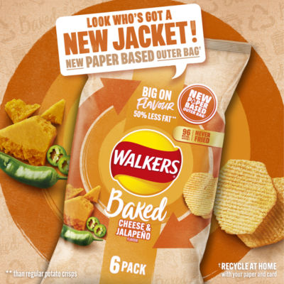 Walkers Baked Cheese & Jalapeño Multipack Snacks Crisps 6 x 22g