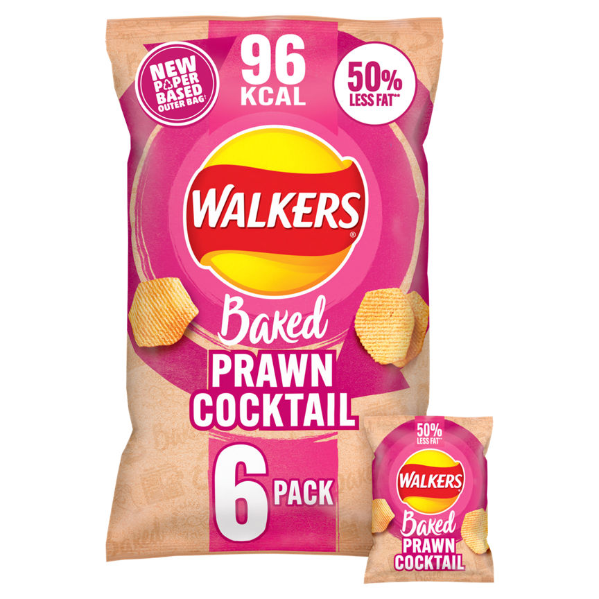 Walkers Baked Prawn Cocktail Multipack Snacks Crisps 6 x 22g GOODS ASDA   