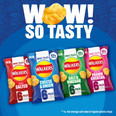 Walkers less salt prawn cocktail crisps 6x25g multipack - British product