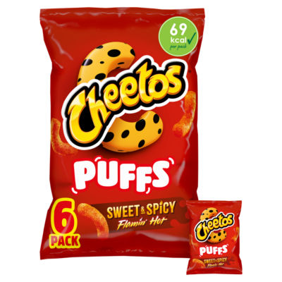 ASDA Cheetos Puffs Sweet & Spicy Flamin' Hot Flavour Crisps Multipack 6x13g- Buy online at McGrocer
