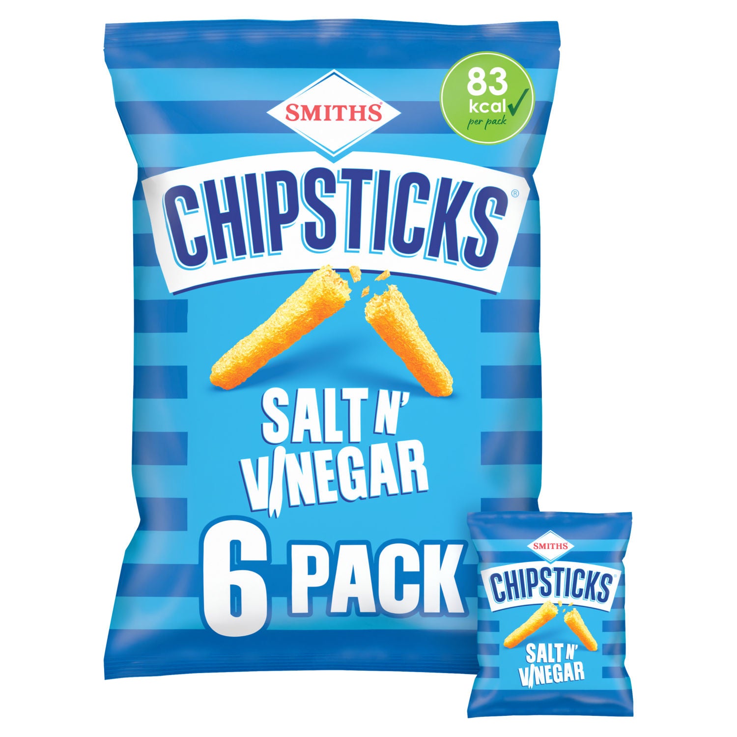 Smiths Chipsticks Salt & Vinegar crisps multipack 6x17g (British brand)