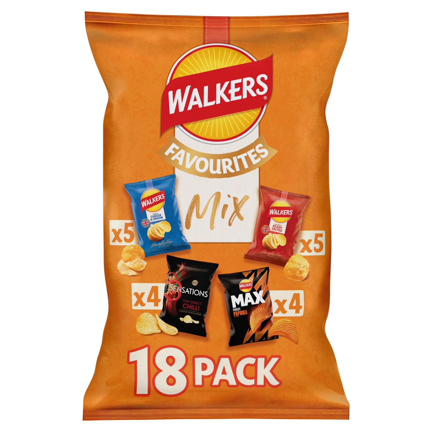 Walkers Favourites multipack crisps 18 packs, UK version