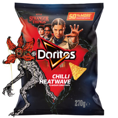 Doritos Stranger Things Chilli Heatwave tortilla chips 270g, UK version