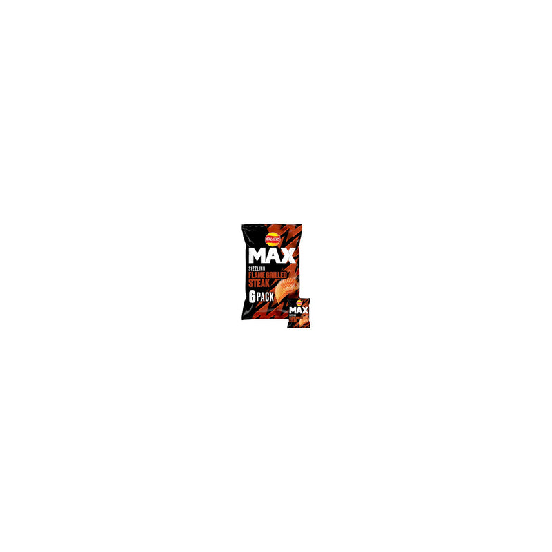 Walkers Max Sizzling Flame Grilled Steak crisps multipack 6x27g (British brand)