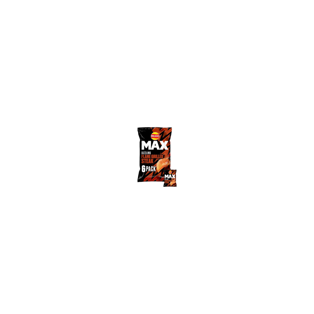 Walkers Max Sizzling Flame Grilled Steak crisps multipack 6x27g (British brand)