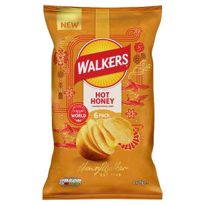 Walkers crisps hot honey flavour 6x25g, imported from the UK