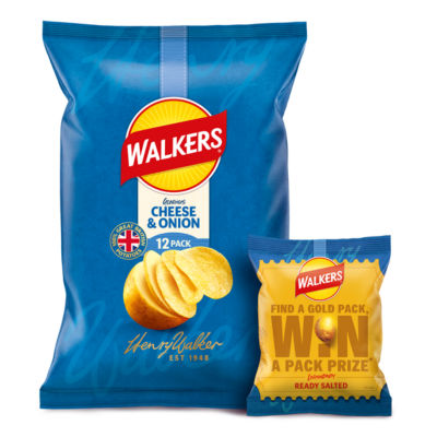 Sachets de chips saveur fromage et oignon Walkers 12x25g (marque britannique)