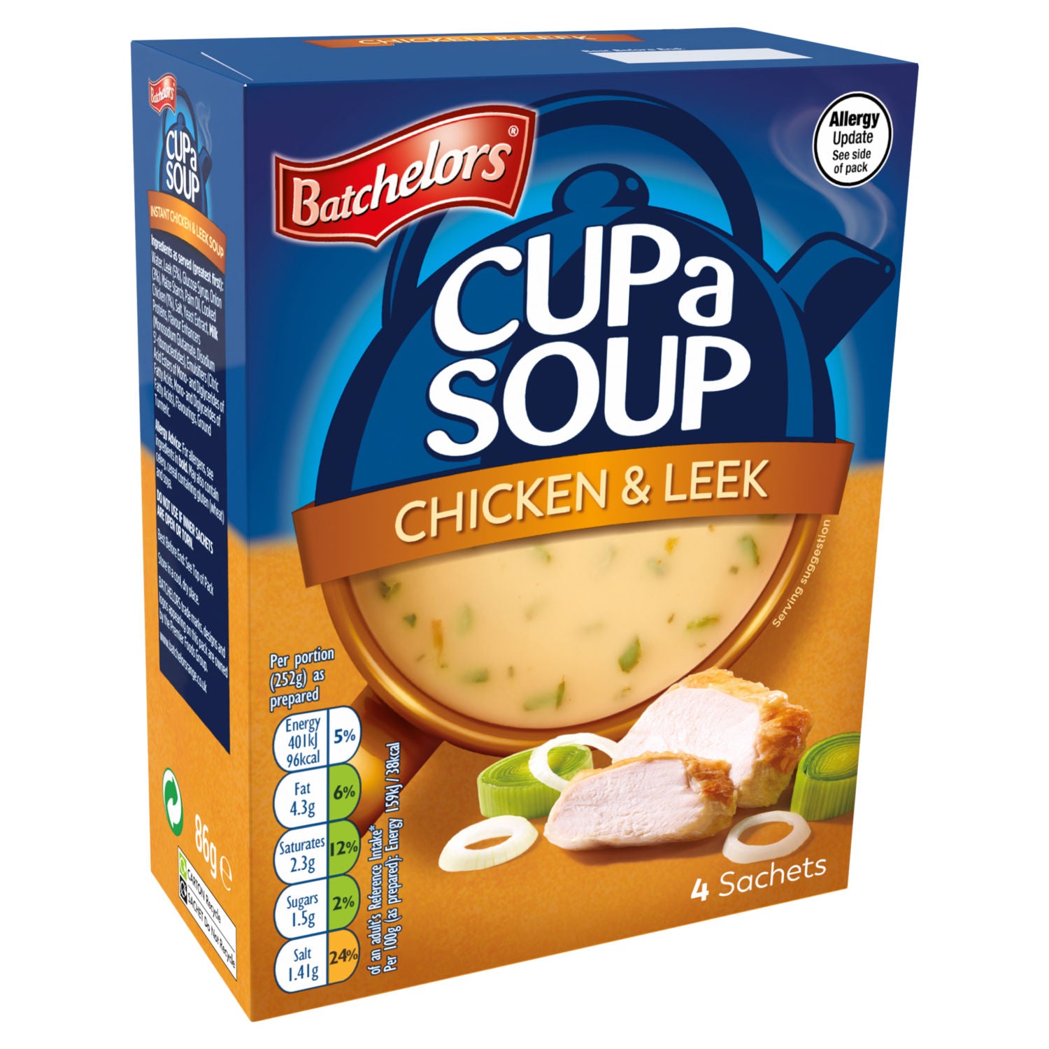 Batchelors Chicken & Leek instant soup sachets 86g - British product