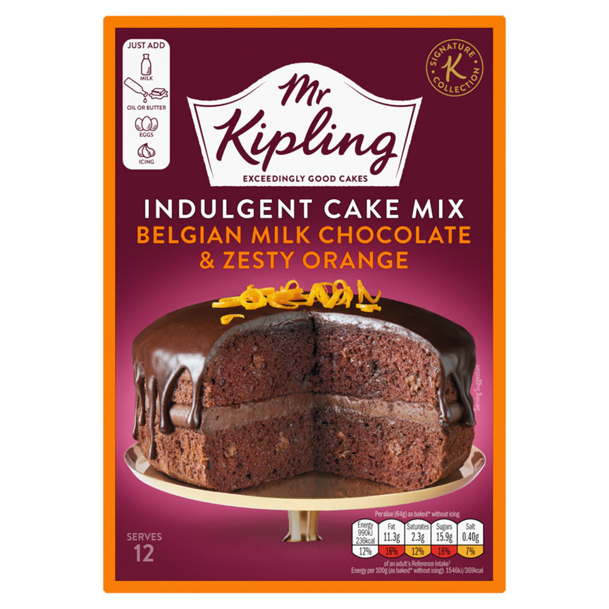 Mr Kipling Signature Collection Indulgent Cake Mix Belgian Milk Chocolate & Zesty Orange 416g