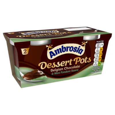 Ambrosia Belgian Chocolate & Mint Fondant Dessert Pots 2 x 110g - British product