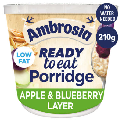 ASDA Ambrosia Ready to Eat Porridge Oat Cereal Pot Apple & Blueberry Layer 210g- Buy online at McGrocer