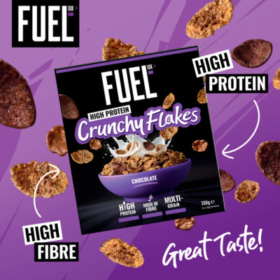 FUEL10K chocolate multigrain flakes breakfast cereal 350g, UK version