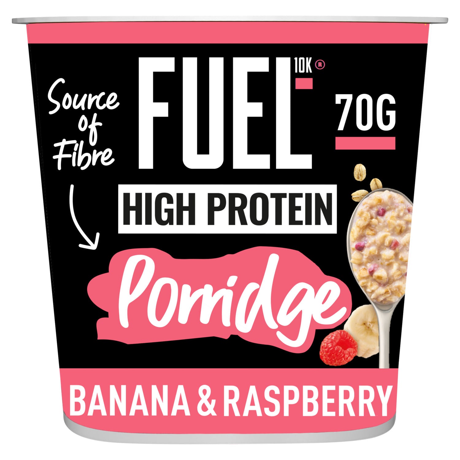 Fuel10K porridge pot banana & raspberry 70g, imported from the UK