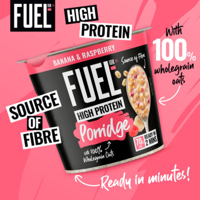 Fuel10K porridge pot banana & raspberry 70g, imported from the UK