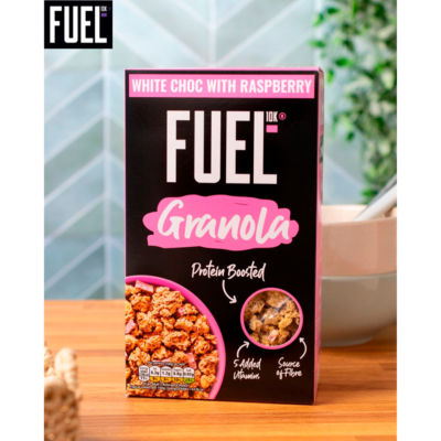 Fuel10K white chocolate raspberry granola 400g - British product