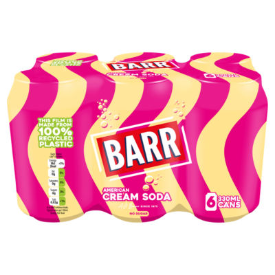 Barr cream soda zero sugar 6 pack 330ml cans (British brand)