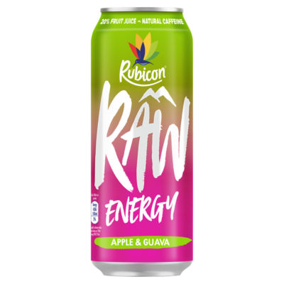 Rubicon Raw Energy Apple & Guava energy drink 500ml can - British product