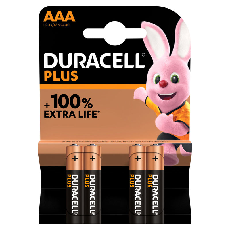 Duracell Plus Alkaline AAA batteries pack of 4, imported from the UK