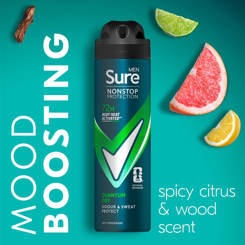 Sure Men Quantum Dry antiperspirant deodorant 150ml, imported from the UK