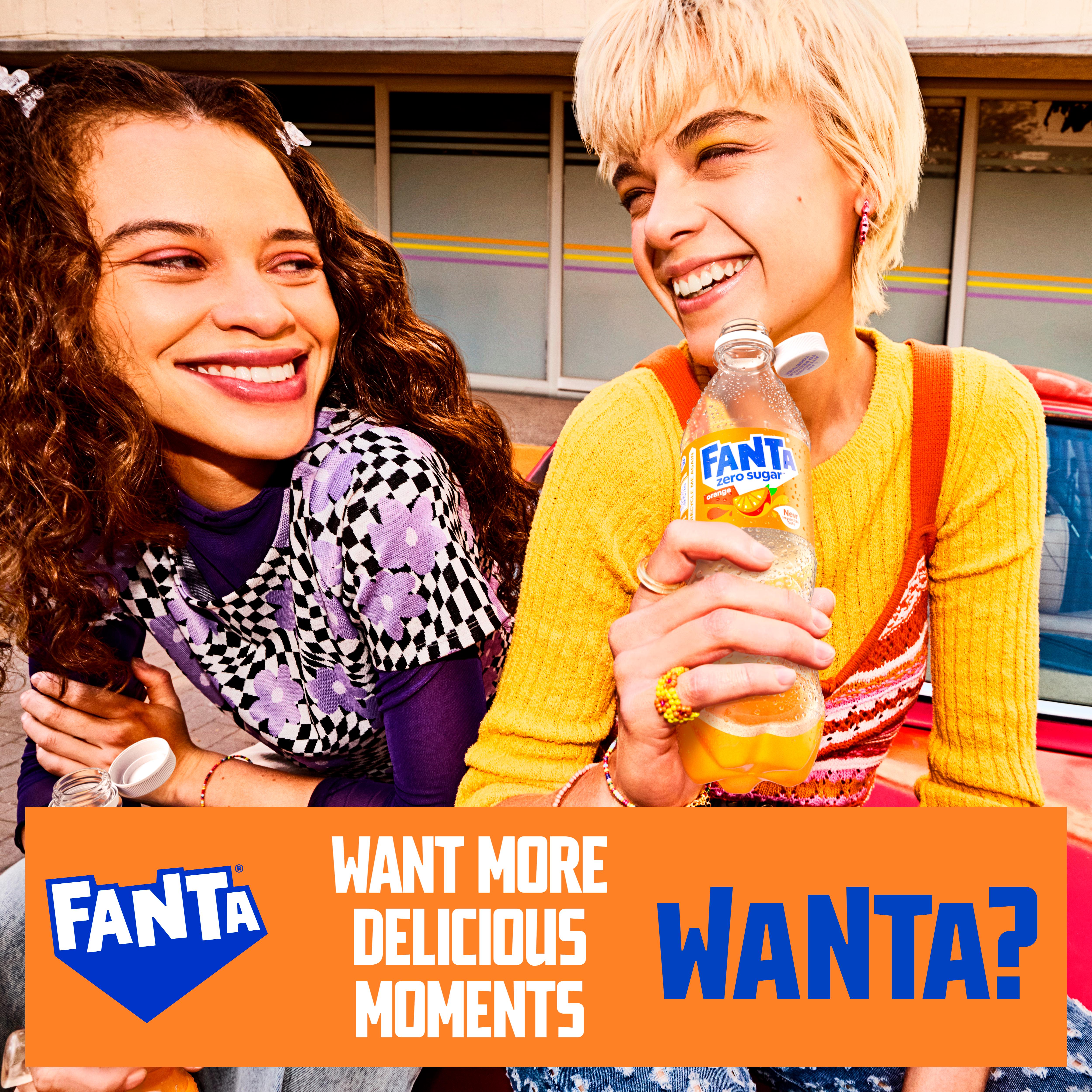 Fanta Orange Zero low calorie soft drink 2L bottle, imported from the UK