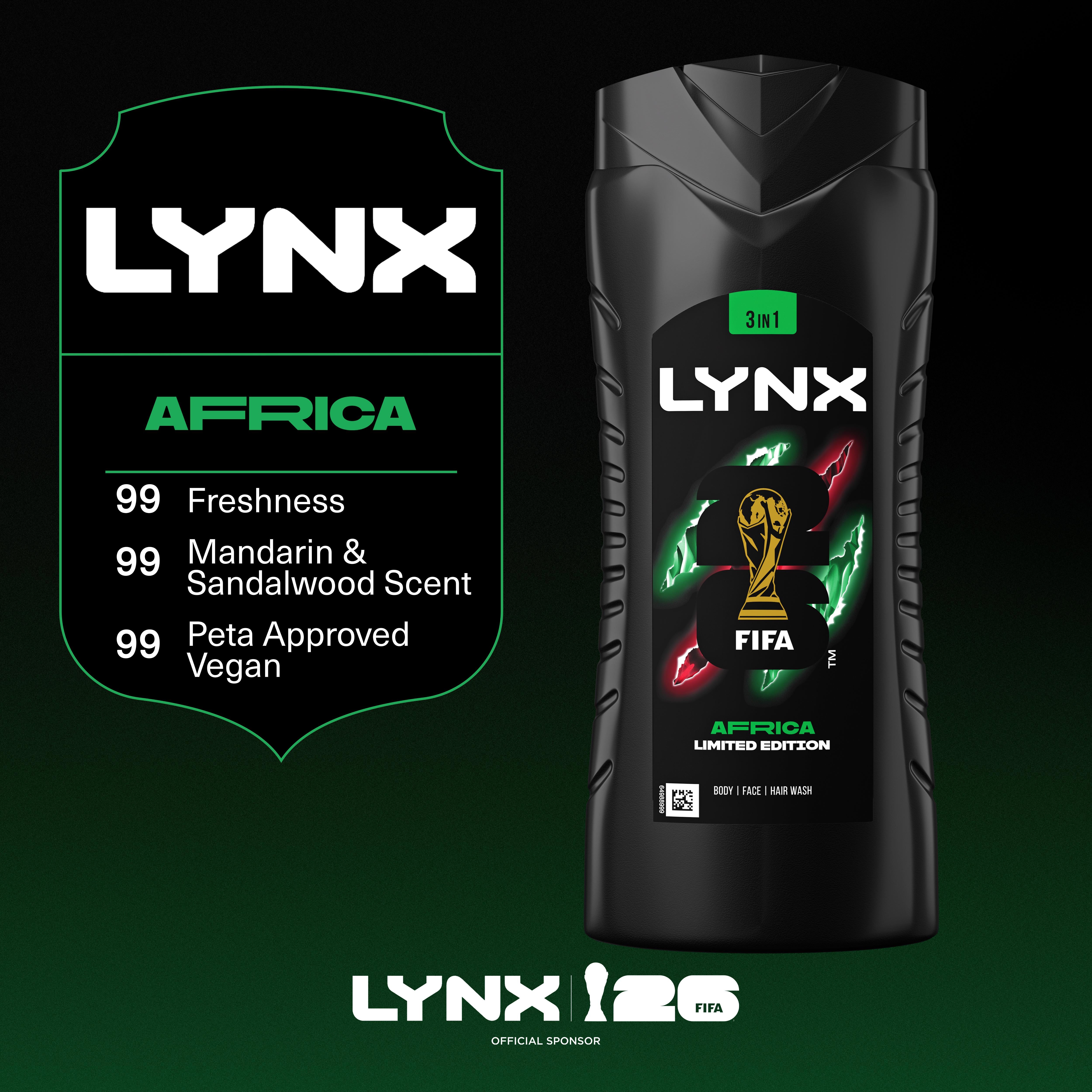 Lynx Africa 3-in-1 body wash 500ml, imported from the UK