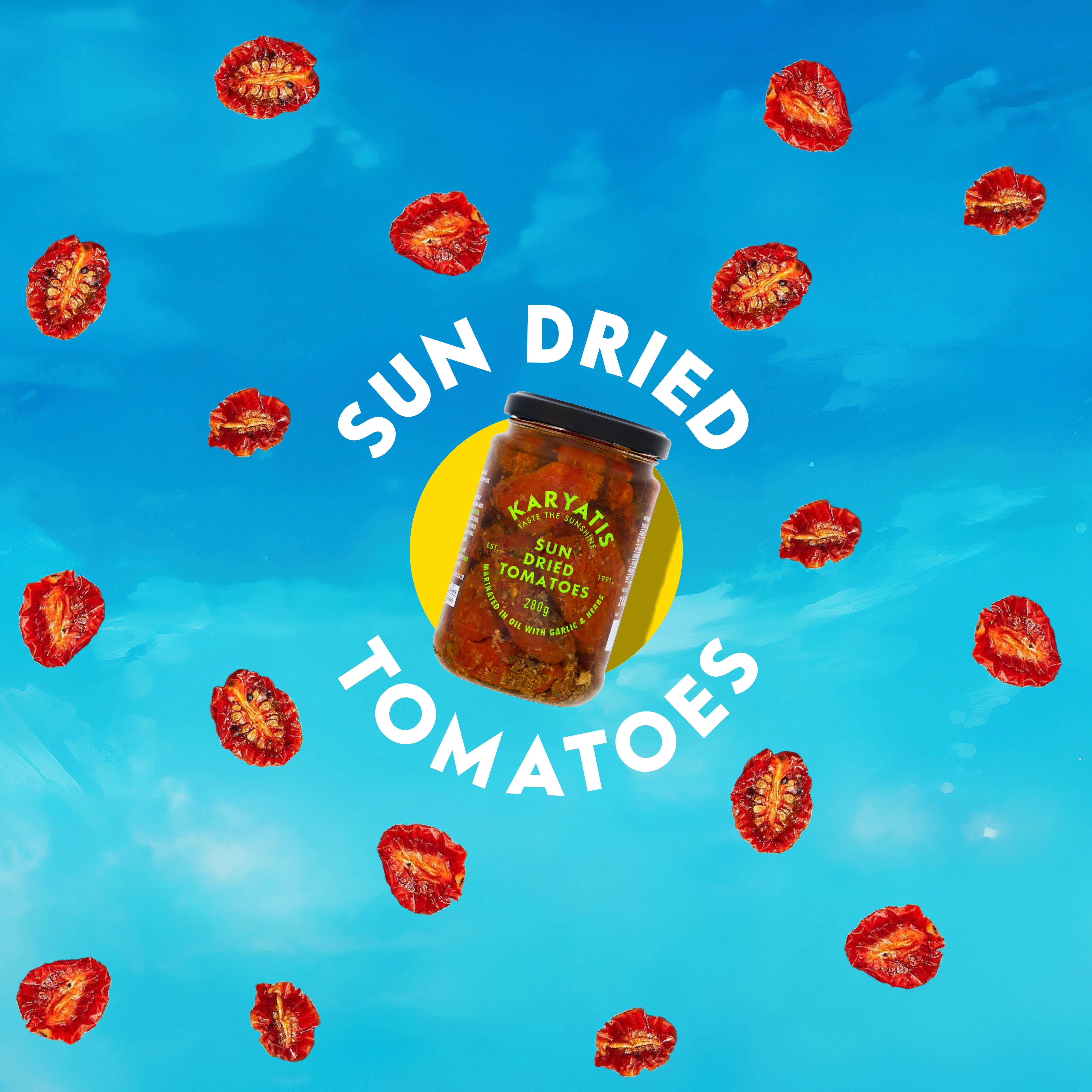 Karyatis sun dried tomatoes marinated with garlic and herbs 280g, UK version