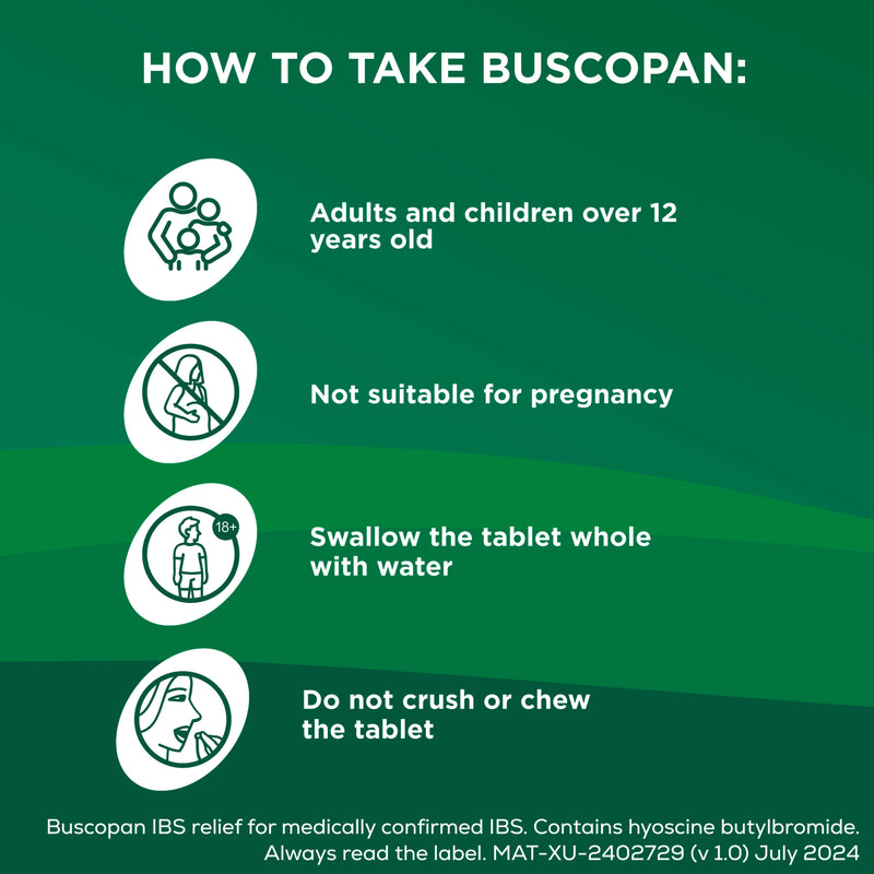 Buscopan IBS pain relief tablets 40 count, imported from the UK