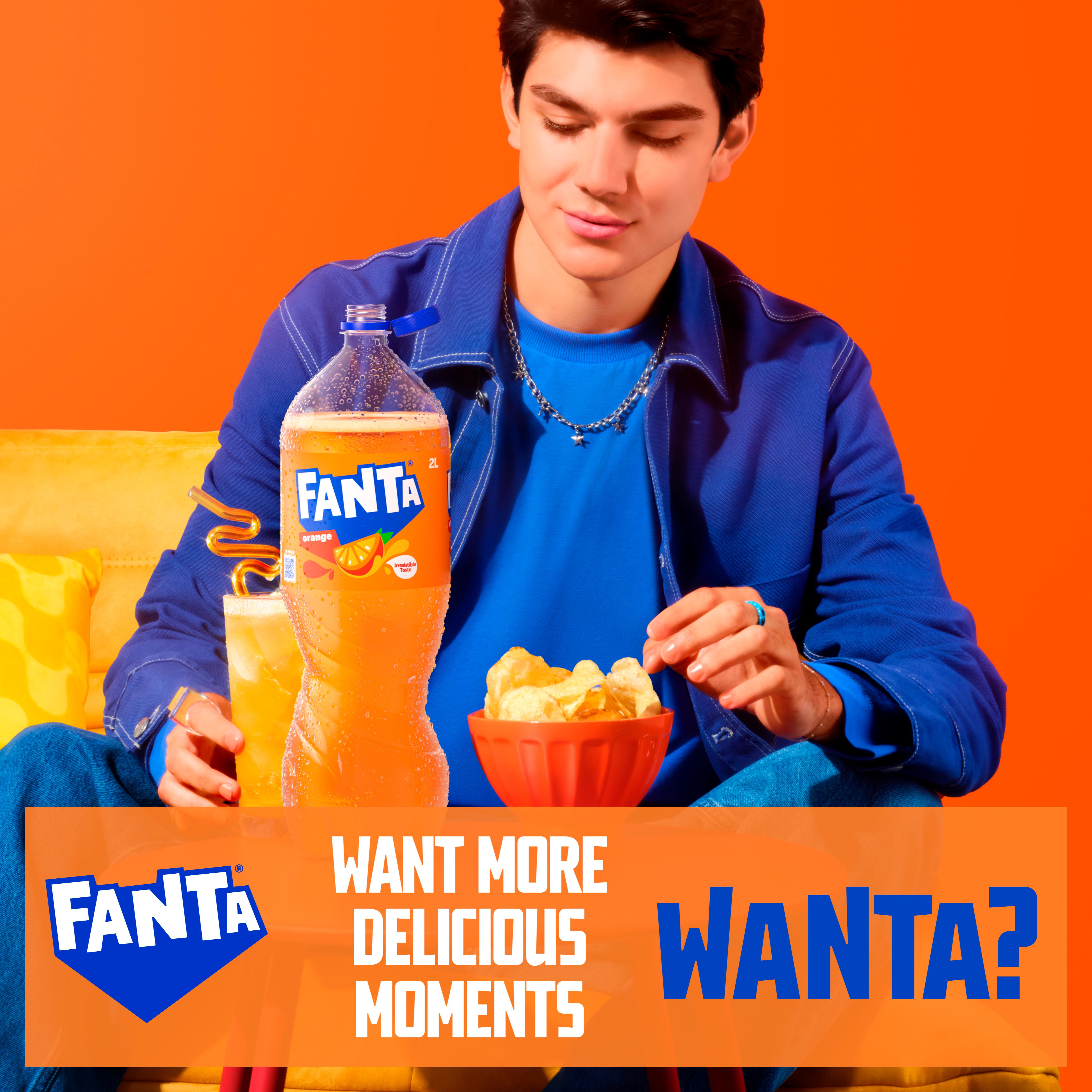 Fanta Orange sparkling soft drink 2L bottle, UK version