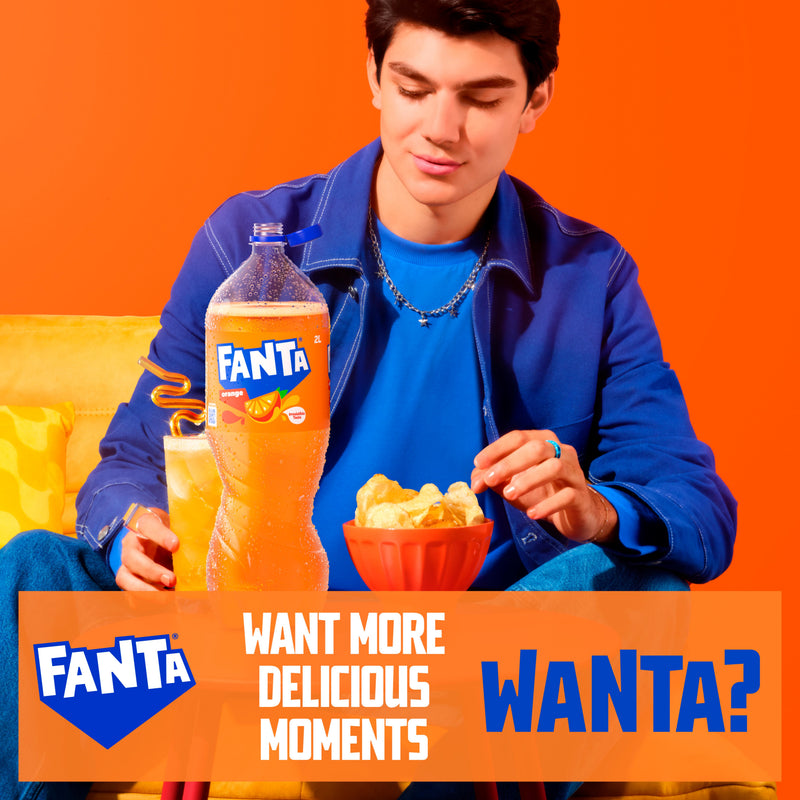 Fanta Orange sparkling soft drink 2L bottle, UK version