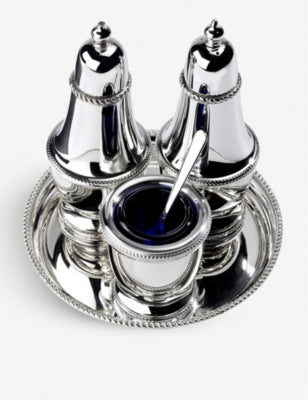 Arthur Price silver-plated condiment set with tray (British brand)