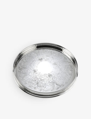 Arthur Price silver-plated embossed tray 36cm round, UK version
