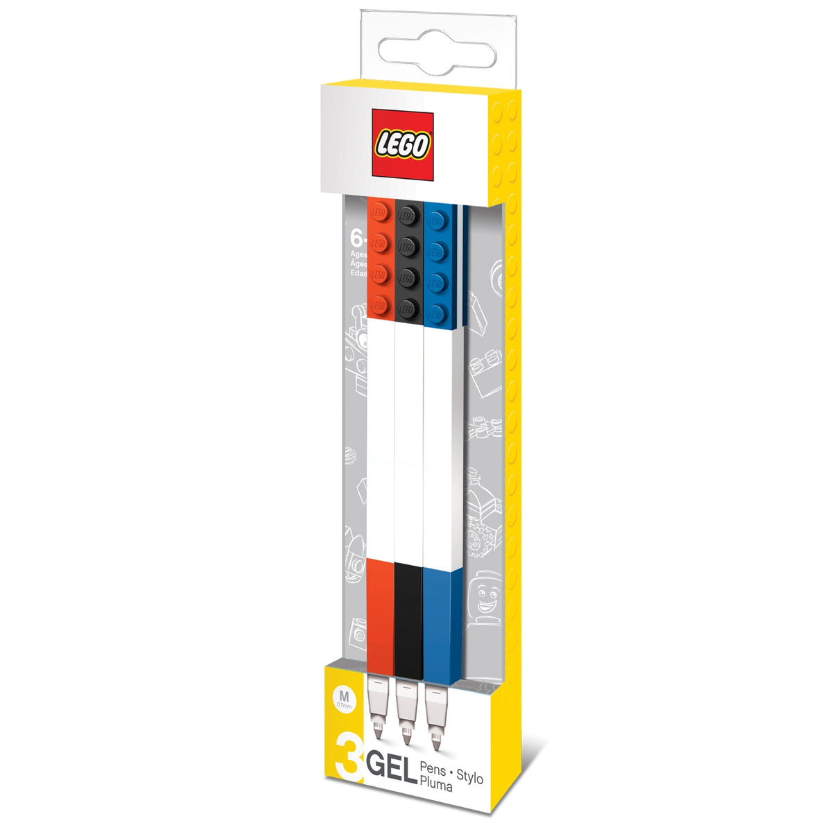LEGO gel pens 3-pack black blue red 15cm, UK version